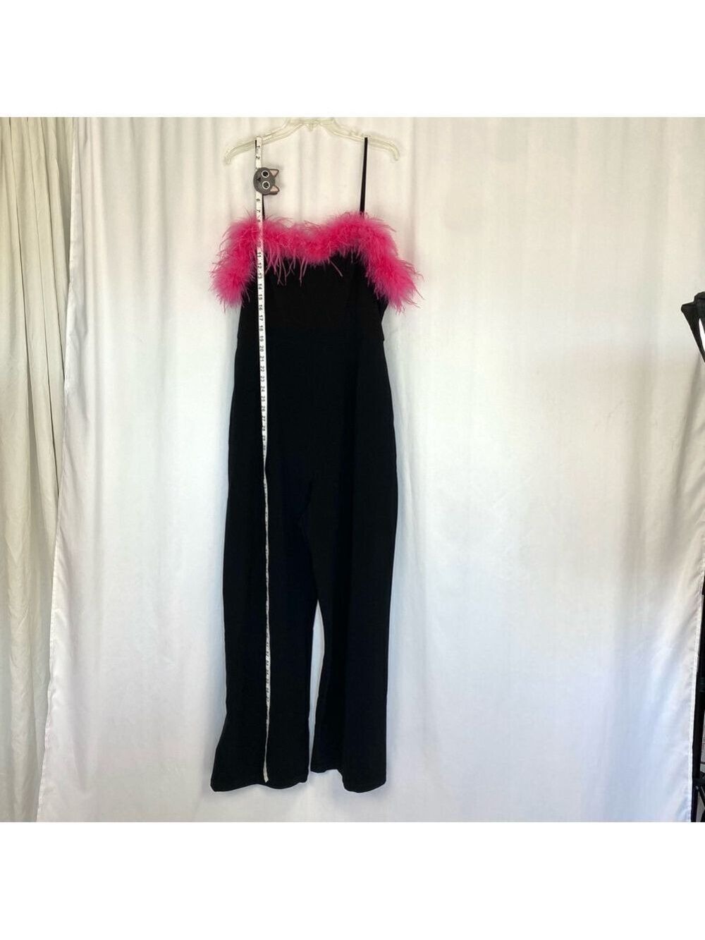 Nasty Gal Black Jumpsuit Hot Pink Feather Trim - Picture 15 of 16